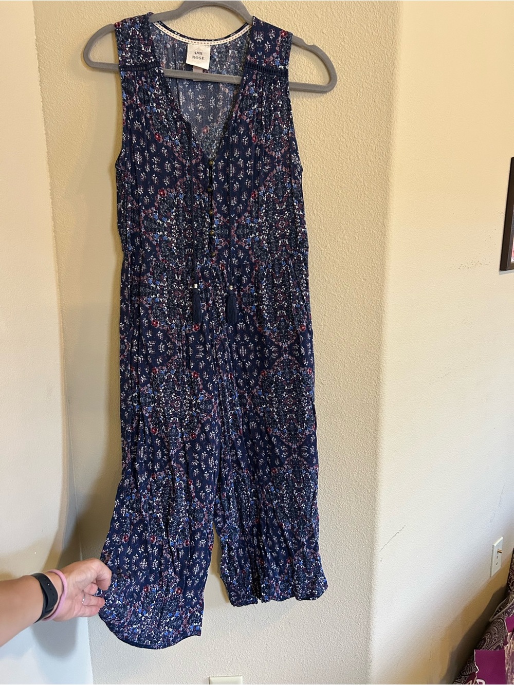Knox Rose Navy Floral Jumpsuit with Tassel Tie